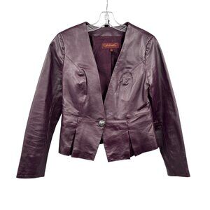 Hal Rubenstein Womens Leather Jacket Blazer Button Purple Size Small